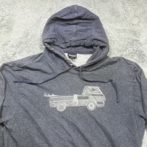Patagonia Hoodie Mens L Blue Pickup Lines Midweight Organic‎ Cotton Surf Truck - Picture 3 of 14